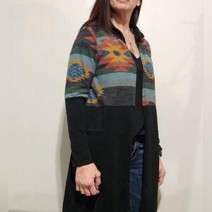 7th Ray Aztec print long duster, cardigan with hood